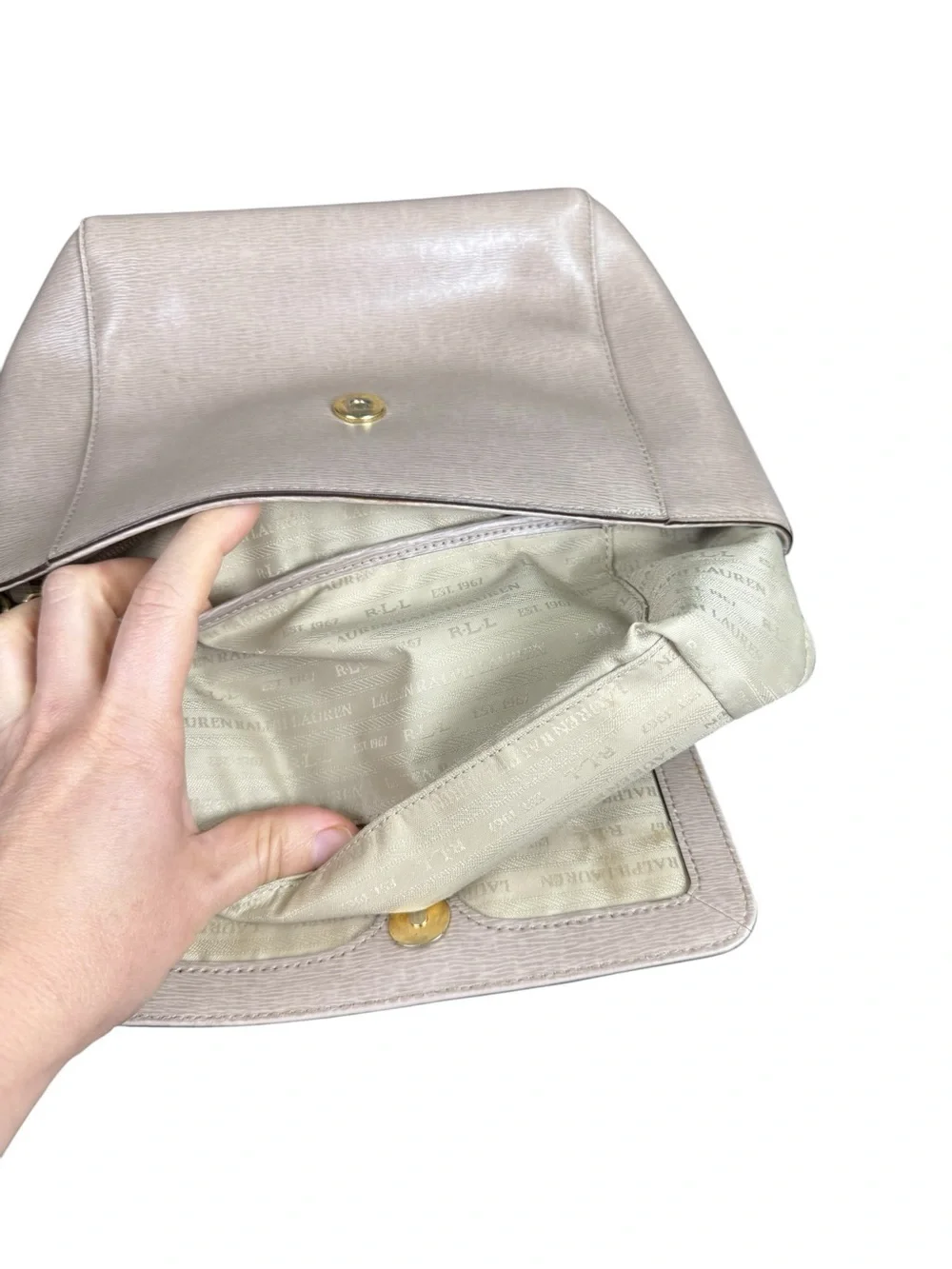 Ralph Lauren Cream Leather Top-Handle Crossbody